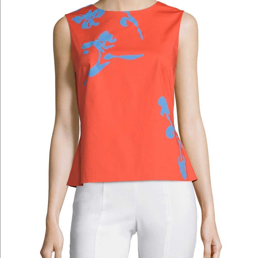 EUC Tory Burch Poppy/Orange Red and Blue Sleeveless Top / Shell Bow Back